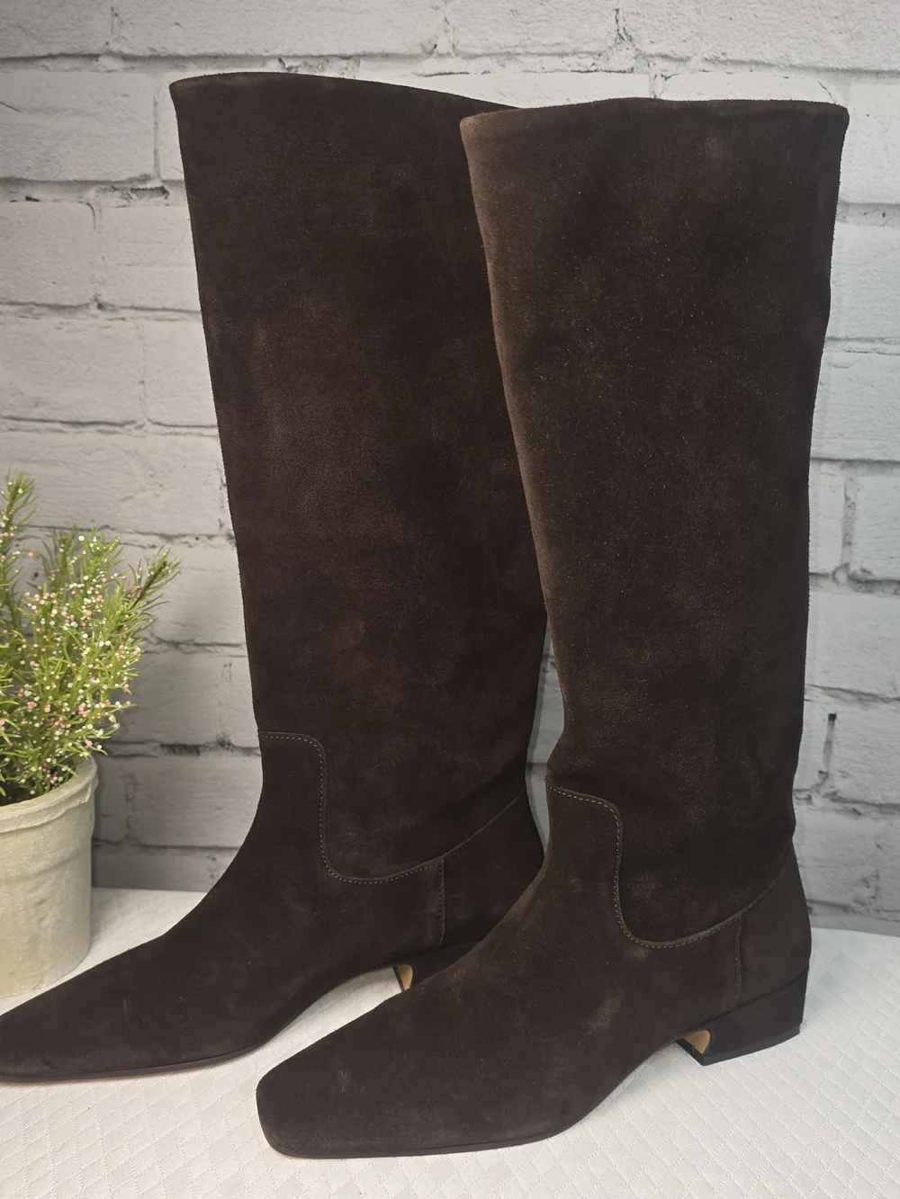 STEVE MADDEN DANTELLE TALL BOOTS RICH BROWN SUEDE SQUARE TOE BLOCK HEEL 8/9